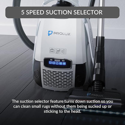 Prolux Phantom Canister PET Vacuum Cleaner, Wessel Werk EBK250 Power Nozzle, Quick Clean, Lightweight, HEPA Filter, Adjustable Suction, Cleans All Surfaces
