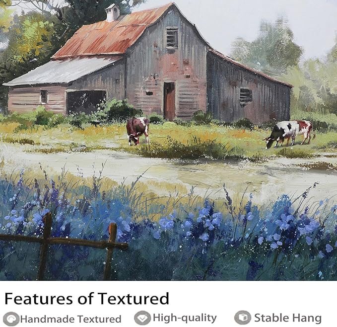 Ardemy Farmhouse Barn Canvas Wall Art for Living Room Large Farm Cow Pictures Paintings Wall Decor Vintage Artwork Bedroom Dining Room Home Office,48"x24"
