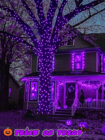 Halloween String Lights Battery Operated with Auto Timer, 33FT 100 LED Waterproof LED Purple String Lights with 8 Modes, Fairy Twinkle Light for Indoor & Outdoor Party Bedroom Halloween Decorations