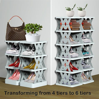 Shoe Rack, 6 Tier Small Shoe Organizer Without Assembly, Foldable Shoe Rack for Entryway, Front Door Entrance, Bedroom, Small Spaces, White