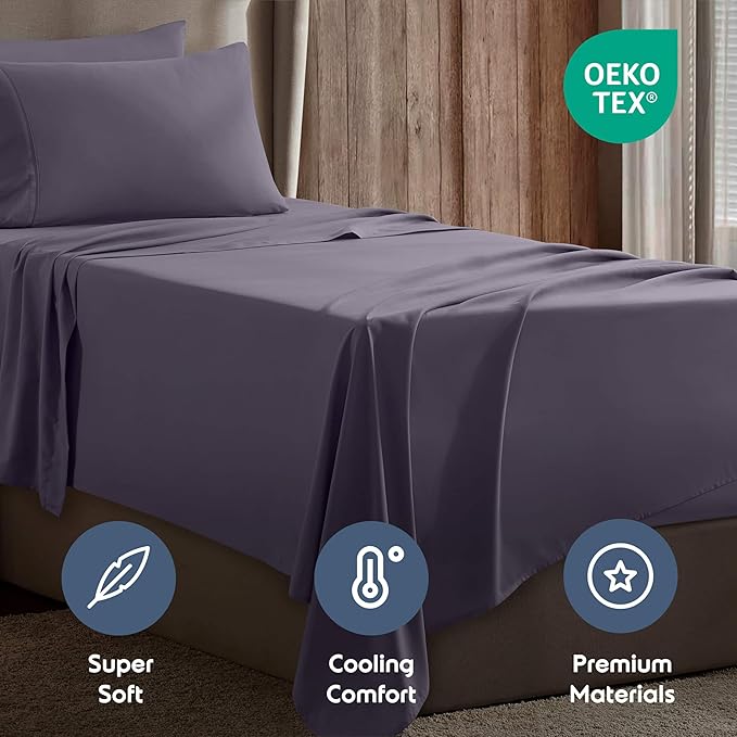 Nestl Twin XL Sheet Set - College Dorm Size - Luxury 1800 Ultra-Soft Microfiber Twin Extra Long Bed Sheets - Deep Pockets - Easy Fit - Extra Soft - 3 Piece Set (Twin XL, Grayish Purple)