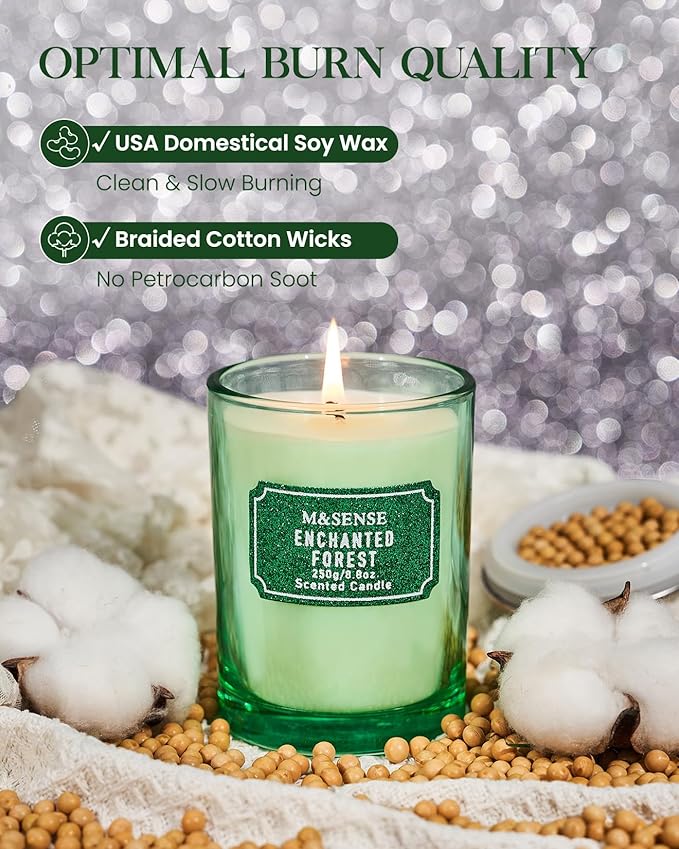 M&SENSE Cederwood Pine Scented Candles, Christmas Candle Home Glitter Jar Candle, Holiday Gifts for Women, Strong Scented Natural Soy Candle for Christmas Decor, 50 Hours Long Burning Candles