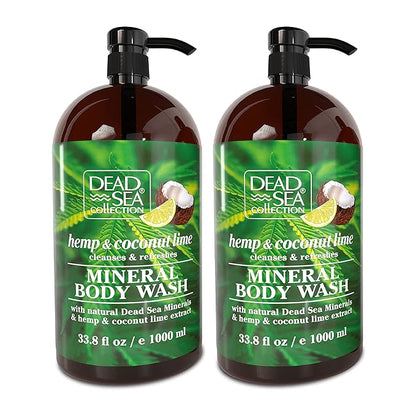 Dead Sea Collection Hemp & Coconut Lime Body Wash for Women and Men – with Pure Dead Sea Minerals - Cleanses and Moisturizes Skin - Pack of 2 (67.6 fl. oz)