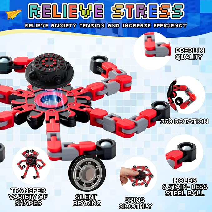 12PCS Transformable Fidget Spinners Valentines Day Gifts for Kids Adults,Deformable Chain DIY Robot Spinner Sensory for Boys Girls,Valentine's Gift Exchange for Classroom,Valentine's Fidget Toys