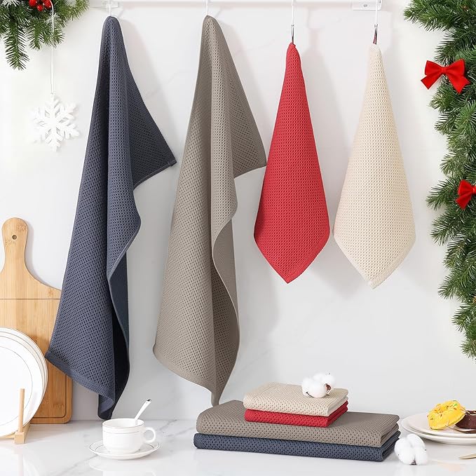Homaxy 100% Cotton Kitchen Towels and Dishcloths Set, 12 x 12 Inches and 13 x 28 Inches, Set of 16 Bulk Kitchen Towels Set, Ultra Soft Absorbent Dish Cloths for Washing Dishes, Mixed Color