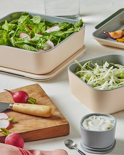 Caraway 3pc Glass Food Storage Set – 10 Cup, 6.6 Cup, & 4.4 Cup Food Containers - Ceramic Coated - Non Toxic Non Stick Lunch Box with Glass Lids - Dishwasher, Oven, & Microwave Safe - Navy