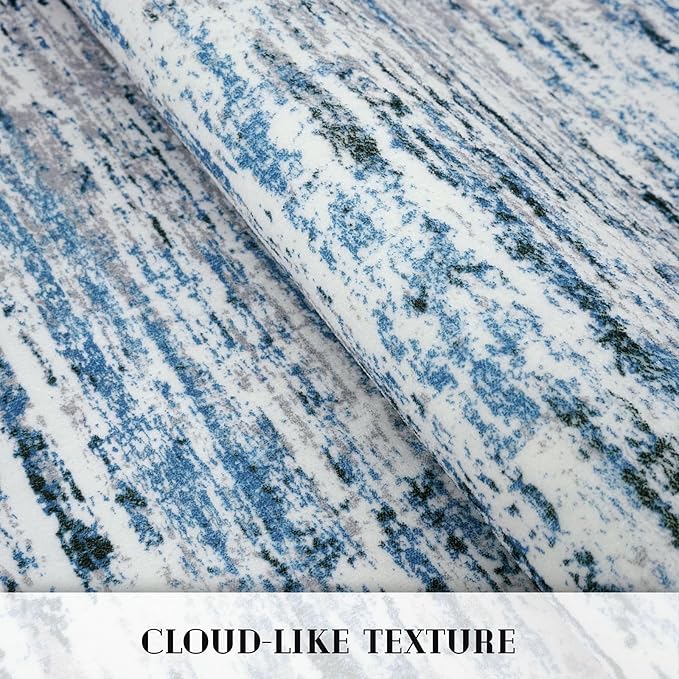 Modern Abstract Entryway Rug Indoor 2x3 Washable Rug Non-Slip Soft Small Area Rug Grey Blue White Kitchen Mats Thin Print Faux Wool Floor Carpet Throw Rugs for Entrance Bedroom Home Decor