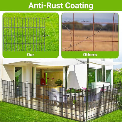 10 Panels No Dig Decorative Outdoor Garden Fence with Gate for Yard, 40 in(H) X 23.6 ft(L) Animal Barrier Fencing Rustproof Metal Wire Panel Border for Dog, Rabbits, and Patio Temporary Ground Stakes
