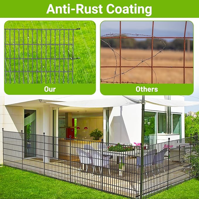 15 Panels No Dig Decorative Outdoor Garden Fence for Yard, 32 in(H) X 35.4 ft(L) Animal Barrier Fencing Rustproof Metal Wire Panel Border for Dog, Rabbits, and Patio Temporary Ground Stakes