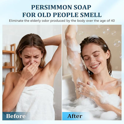 120g Persimmon Soap for Old People Smell, Natural Persimmon Extract Deodorant Body Wash Soap for Men & Women, Gentle Body Odor Control & Eliminator, All Skin Types