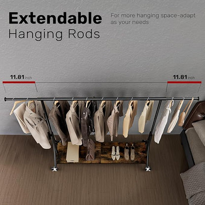 MAXLEAD Clothes Rack, Clothing Rack with Wood Shelves 500 LBS Heavy Duty Garment Rack for Hanging Clothes Portable Closet Sturdy Coat Rack for Bedroom, Living Room, Laundry, Balcony, Black
