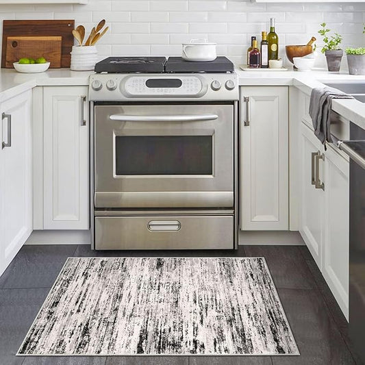 Modern Abstract Entryway Rug Indoor 2x3 Washable Rug Non-Slip Soft Small Area Rug White Black Grey Taupe Kitchen Mats Thin Print Faux Wool Floor Carpet Throw Rugs for Entrance Bedroom Office