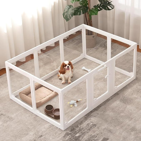 Acrylic Dog Playpen Indoor, Clear Dog Play Pen for Puppies and Small Dogs, Easy Assembly & Clean Puppy Pen (23.6", 10 Panels, White)