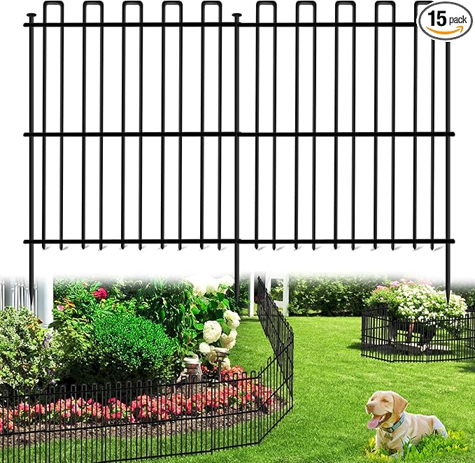 15 Panels No Dig Animal Barrier Fence, 32in(H) x 30ft(L) Garden Edging Border Fencing, Rustproof Metal Stakes Decorative Garden Fence, Dog Digging Defense Fencing Barrier for Outdoor, Yard, Patio
