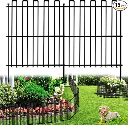 15 Panels No Dig Animal Barrier Fence, 32in(H) x 30ft(L) Garden Edging Border Fencing, Rustproof Metal Stakes Decorative Garden Fence, Dog Digging Defense Fencing Barrier for Outdoor, Yard, Patio