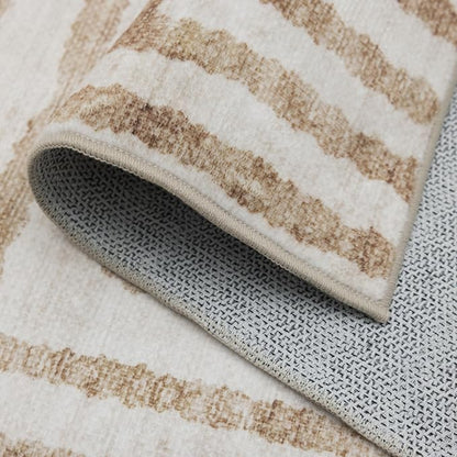 ReaLife Rugs Machine Washable Area Rug Runner - Living Room Bedroom Bathroom Kitchen Entryway Office - Non-Slip Baking Low Pile Stain Resistant Premium - Modern Geometric - Finn - Beige 2'6" x 8'