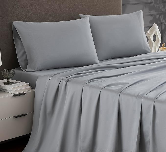 Linen Closet Luxury Cotton 1200 Thread Count Hotel Luxury 4-Piece Sheet Set, Full, Light Gray