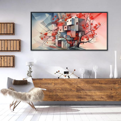 QZQCBLC Large Canvas Wall Art, Red Tree Abstract Space Pictures Ultra Modern Style Geometry Paintings Artwork for Living room Bedroom kitchen Home Office Cafe Game Yoga Room Decor 24x48 IN