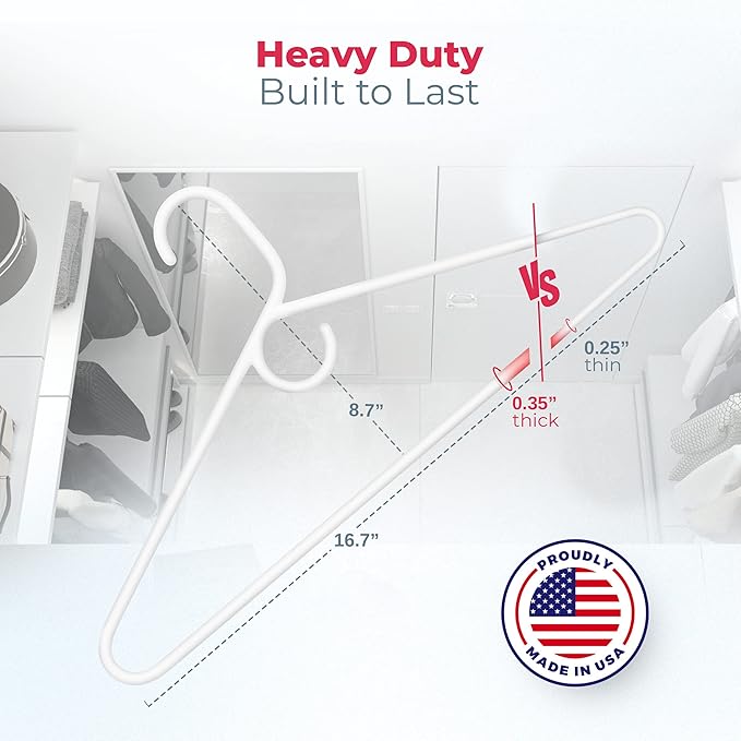 Neaties Heavy Duty Clothes Hangers 18 Pack – Made in The USA – 8lb Capacity Plastic Hangers for Adult Clothing – Durable for Pants, Coats, Jackets, or Jeans – White