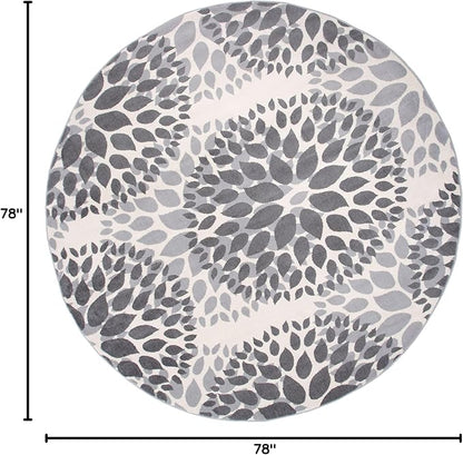 Rugshop Modern Floral Circles Design for Living Room,Bedroom,Home Office,Kitchen Non Shedding Round Rug 6' 6" Gray (6' 6" Diameter)