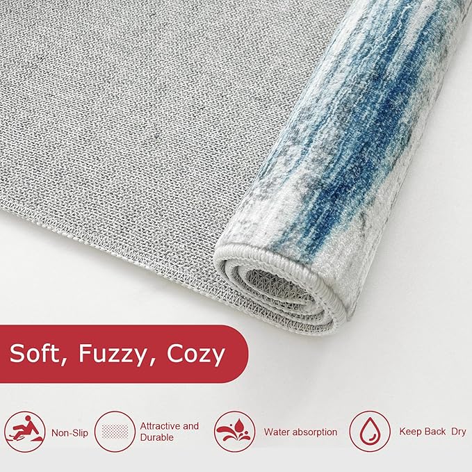 KOZYFLY Modern Abstract Hallway Runner Rug, 2x5 Washable Rug Runner Non-Slip Soft Striped Kitchen Runner Rugs, Print Blue Carpet Runner for Entryway Bathroom Laundry Room Foyer