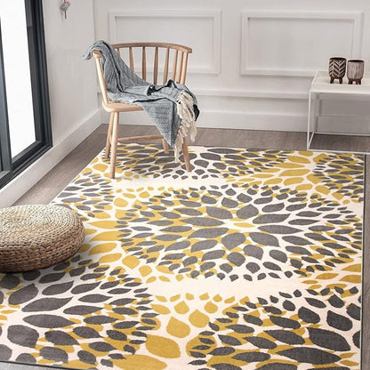 Rugshop Modern Yellow Floral Circles Design Area Rug – Elegant Non-Shedding, 3'1" x 5' for Living Room, Bedroom, Dining Room, Kitchen