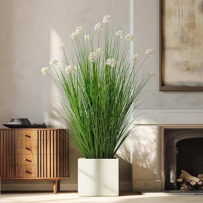 48in Lifelike Artificial Tall Grass Plant with 12 Lifelike Dandelion Flower and Non-Toxic,odorless Fake Tall Frass Plant Fake Plants for Indoor Decoration,Home Decor