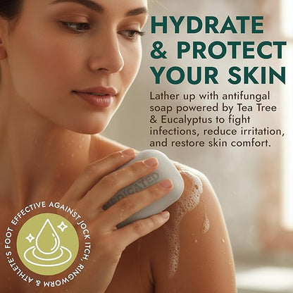 Antifungal Soap Pack of 2 | Medicated Jock Itch Treatment, Fights Ringworm & Athlete's Foot | Antibacterial Soap Includes Scrubber for Deeper Cleansing & Exfoliation | Tea Tree Oil 1% Tolnaftate