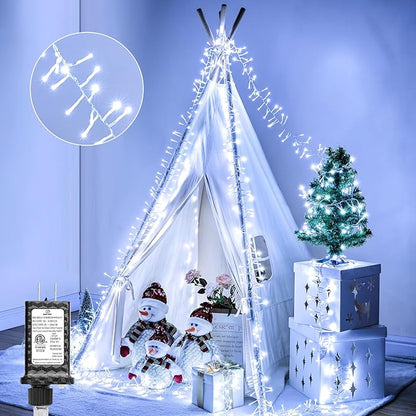 Minetom Christmas Lights Outdoor Cluster Lights - 500 LED 25 Ft Christmas Firecrackers String Lights, 12 Modes Timer Waterproof Connetable Plug in Twinkle Fairy Light for Xmas Tree Garland, Cool White