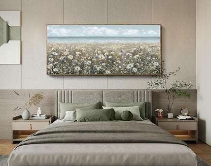 amatop Oversized Framed Canvas Wall Art 6x2.6 ft – Extra Large Farmhouse Art Work Boho Beach Coastal Ocean Nature Daisy Flowers Landscape Picture for Giant Living Room Bedroom Office Decor 71“x31”