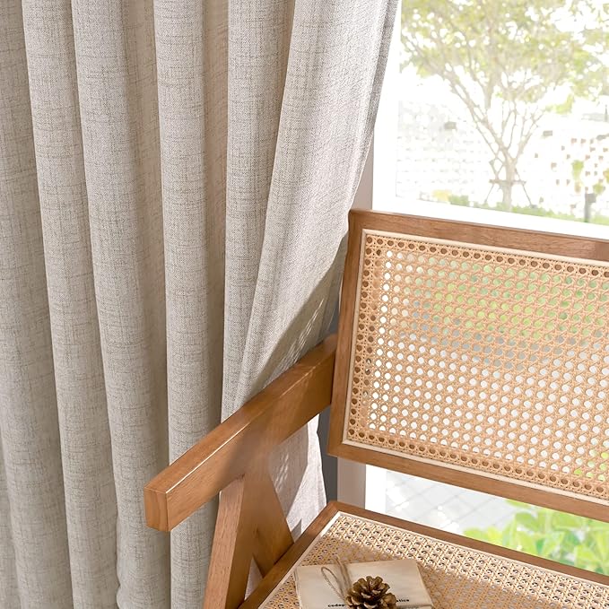 YoungsTex Natural Linen Curtains 38 Inch Width for Window Light Filtering Curtain Drapes 63 Inch Length with Bronze Grommet Privacy for Short Living Room Bedroom, 2 Panels