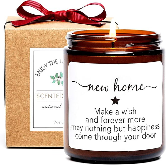 House Warming Gifts New Home, New Home Candle,Gifts for Women,House Warming Gift for Women and Men,Gift for Home Buyers, New Homeowner,Sandalwood & Rose Scented Candle,7oz