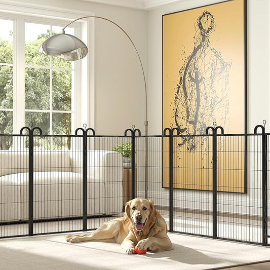 Dog Playpen Outdoor 16 Piece Panels Heavy Duty Dog Fence 47" Height Anti-Rust with Doors Portable for RV Camping Yard, Total 36FT, 103 Sq.ft, Snowy Black