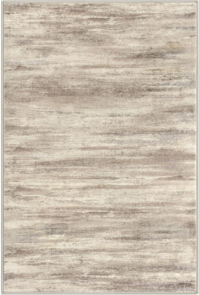 KOZYFLY Modern Abstract Rugs for Entryway 2x3, Washable Kitchen Rug Non-Slip Soft Small Bathroom Rug, Beige Brown Striped Small Area Rugs Print Faux Wool Doormat for Bedside Entrance Bedroom Sink