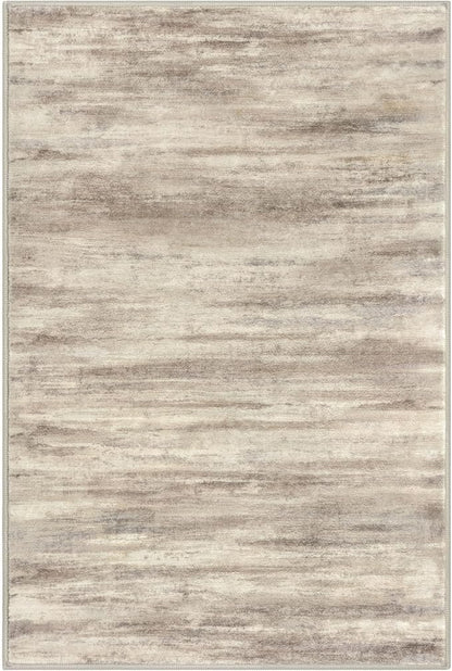 KOZYFLY Modern Abstract Rugs for Entryway 2x3, Washable Kitchen Rug Non-Slip Soft Small Bathroom Rug, Beige Brown Striped Small Area Rugs Print Faux Wool Doormat for Bedside Entrance Bedroom Sink