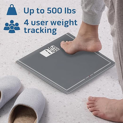 Health o meter Extra Wide Digital Bathroom Scale – 500 lb Capacity, 13.5"x11.8" Platform, Tracks 4 Users, 3.5" LCD Display, Precision Weighing, 2 AAA Batteries – Accurate, Easy to Read, Durable