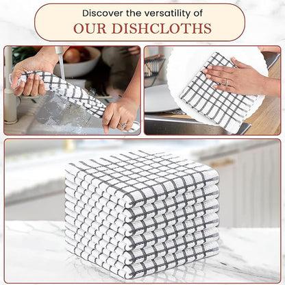 Vintage Vista 100% Cotton Dish Cloths (Pack of 6) - Dish Rags for Washing Dishes - Reusable & Highly Absorbent Kitchen Towels - Kitchen Rags for Christmas - (12" x 12" - Slate Grey Checkered)