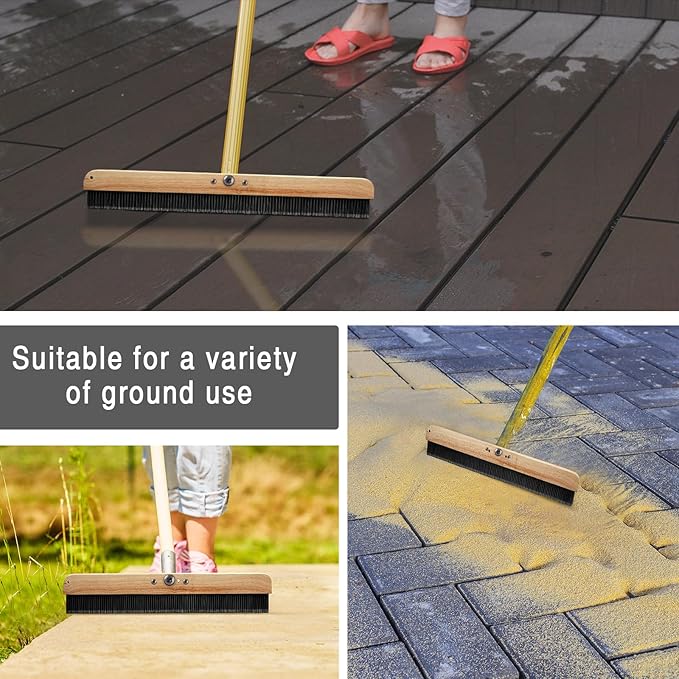 1 Pack 24 Inches Black Concrete Broom Finishing Without Handle Wood Backed Brush with Mounting Threads for Concrete Finishes Hard Floors Yards