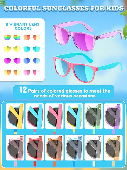 Sumsun Kids Sunglasses Bulk Party Favors 24 Packs Boys Girls Age 3-8 with UV400 Protection for Birthday Graduation Party