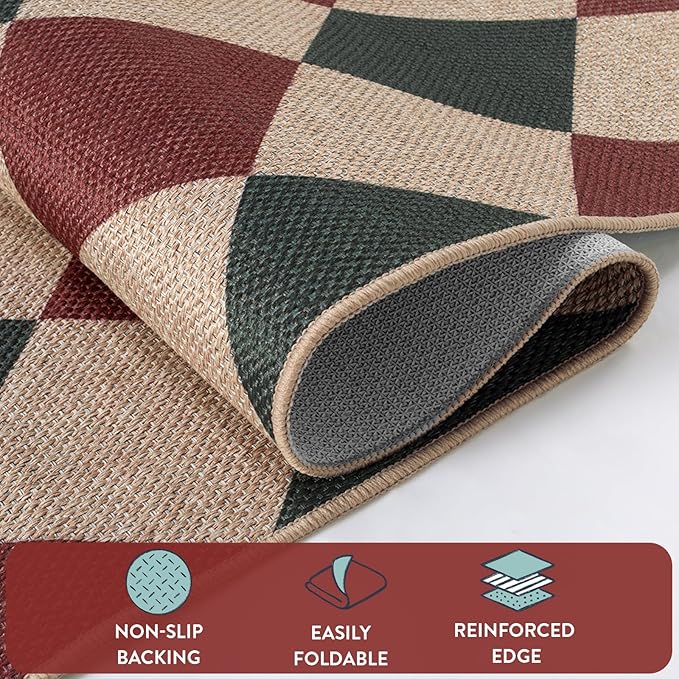 Lahome Christmas Rugs for Living Room, 8x10 Christmas Decorations Red and Green Rug, Checkered Outdoor Non Slip Non Shedding Xmas Decor for Bedroom Dining Room Deck