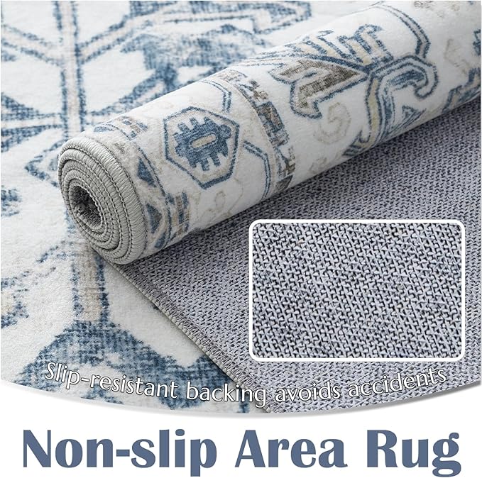 jinchan Kitchen Runner Rug 3x8-2pcs, Bohemian Hallway Washable Rug Floral Non Slip with Rubber Backing Vintage Carpet Runner for Bedroom Bathroom Laundry Room Living Room Decor Blue