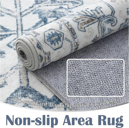 jinchan Kitchen Runner Rug 3x8-2pcs, Bohemian Hallway Washable Rug Floral Non Slip with Rubber Backing Vintage Carpet Runner for Bedroom Bathroom Laundry Room Living Room Decor Blue