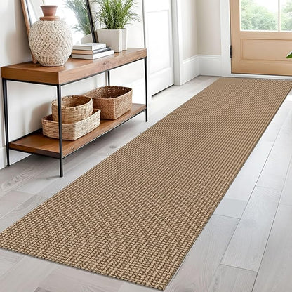 EARTHALL Woven Runner Rug 2x10 Ft Washable Runners for Hallways Long Cotton Non Slip Rubber Backed Kitchen Runner Braided Indoor Floor Carpet for Entryway, Hallway, Kitchen, Orange/Tan/Brown