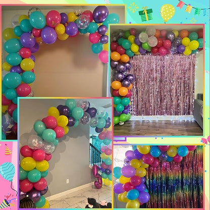 Pink Blue Purple Balloon, 60 Pcs 12 Inches Hot Pink Metallic Purple Teal Yellow Balloons Confetti Balloons for Kids Magic Theme Birthday Decoration Baby Shower Engagement Party Supplies