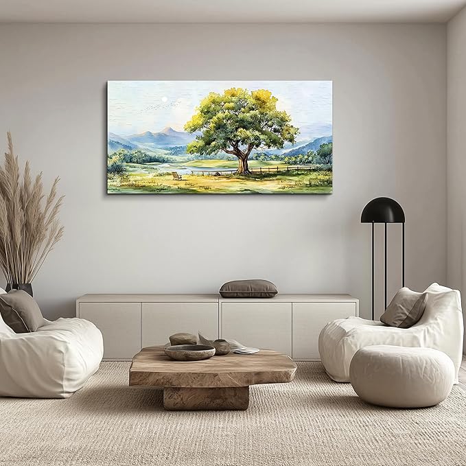 QIYILEXWART Canvas Wall Art For Living Room Wall Decor For Bedroom Office Wall Decoration Green Tree Landscape Painting Farmhouse Pictures Artwork Room Aesthetic Home Decor 20x40 In