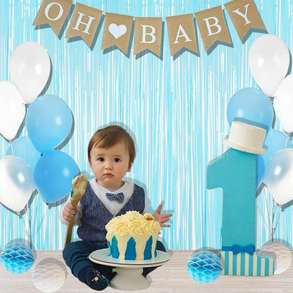 BRAVESHINE Foil Fringe Curtains Backdrop - 2Pcs Pastel Blue Streamers Tinsel Backdrop for Christmas/Winter’s Snowflake/Frozen/Boy/Under Sea/Shark/Mermaid/Bachelorette/Birthdays Party Decorations