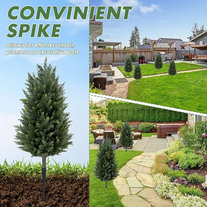 Set of 2 Artificial Cedar Topiary Christmas Trees, 3FT UV-Resistant Faux Cypress Shrubs with Ground Spikes — Tall Evergreen Decorative Plants for Outdoor and Indoor Porch, Patio, and Garden