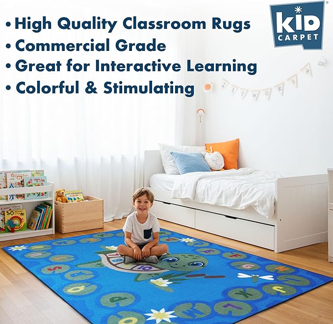 Turtle Pond Circle Time Rug 7'6"x 12' Rectangle, Educational Classroom Rug, Kids Learning Play Mat | Area Rug for Bedroom or Playroom