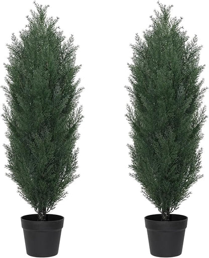 THE BLOOM TIMES 3ft Topiary Trees Artificial Outdoor Set of 2, UV Resistant Faux Cedar Pine Cypress Bushes & Shrubs, Fake Plants for Front Porch Outside Planter Patio Christmas Decor 3 Foot Tall