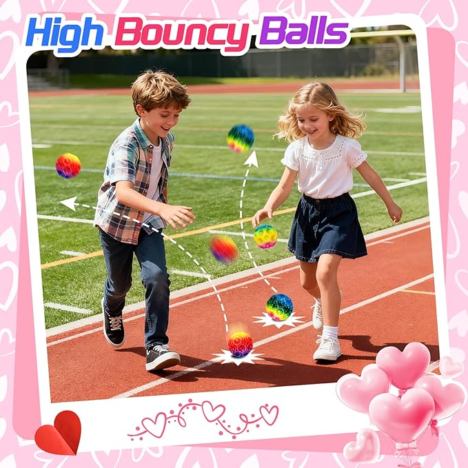 24 Pcs Valentine’s Day Gift Moon Bouncy Balls Bulk with Cards Multicolored Stress Space Balls Party Favors School Classroom Exchanges Goodie Bags Outdoor Sport Toys for Toddlers Boys Girls Kids Teens